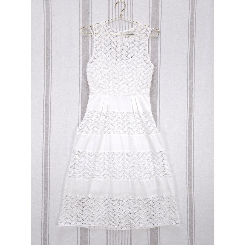 SHOSHANNA Dress Womens 4‎ White Sleeveless Lace Midi Fit Flare Bridal Wedding